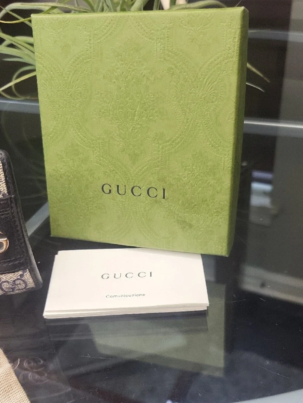 Gucci Beige GG Canvas Card Holder with Navy & Red Stripe